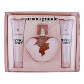 ariana grande thank u next 3pcs gift set - 100ml edp spray + 100ml body lotion + 100ml shower gel (women)